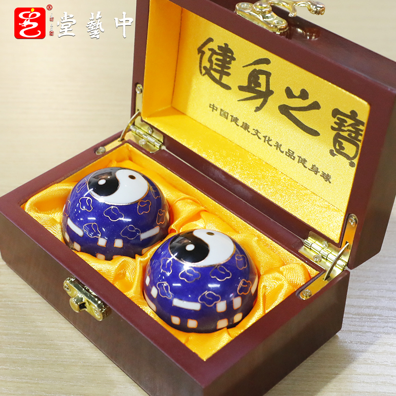景泰蓝健身球蓝太极八卦图案掐丝珐琅手工制作自用创意礼品手把件