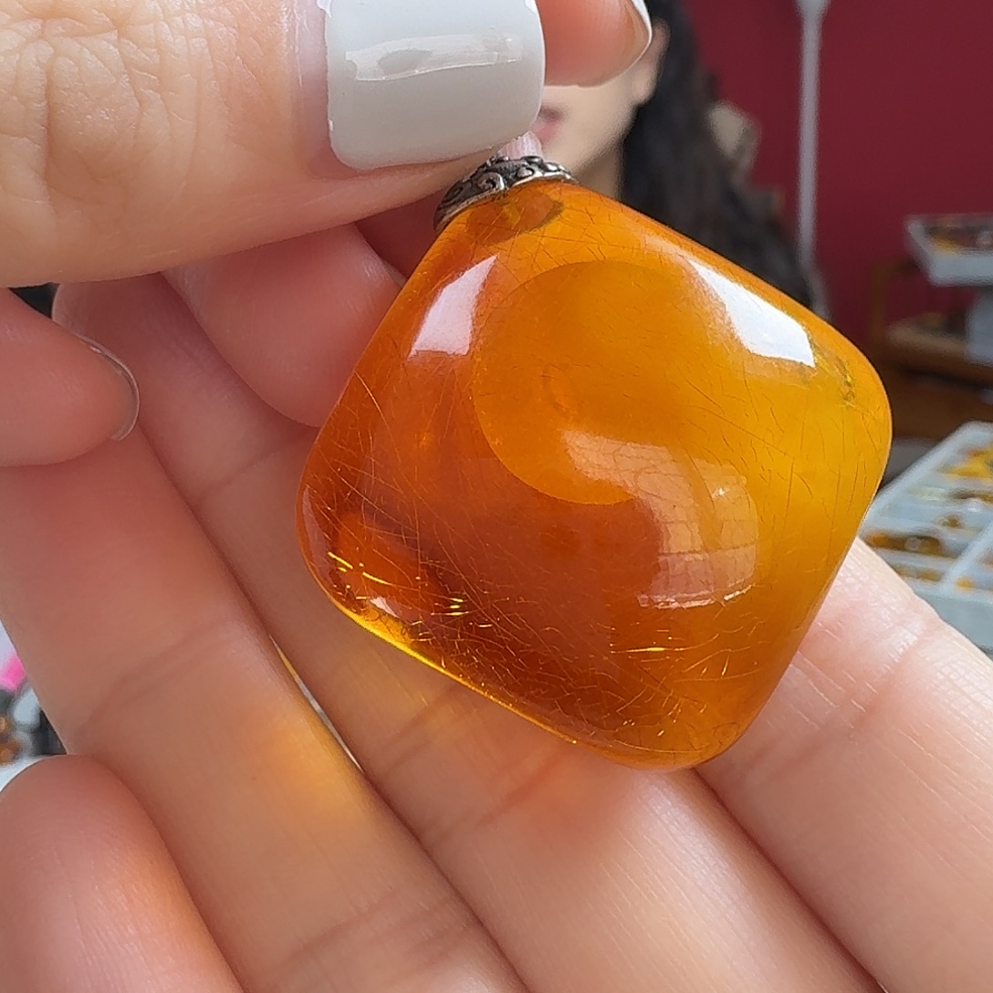 琥珀银S925镶嵌吊坠(不含链)吊坠