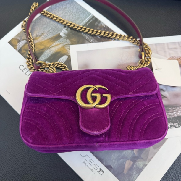 95新 GUCCI/古驰 大麦中古/gucci马蒙22紫色/斜挎