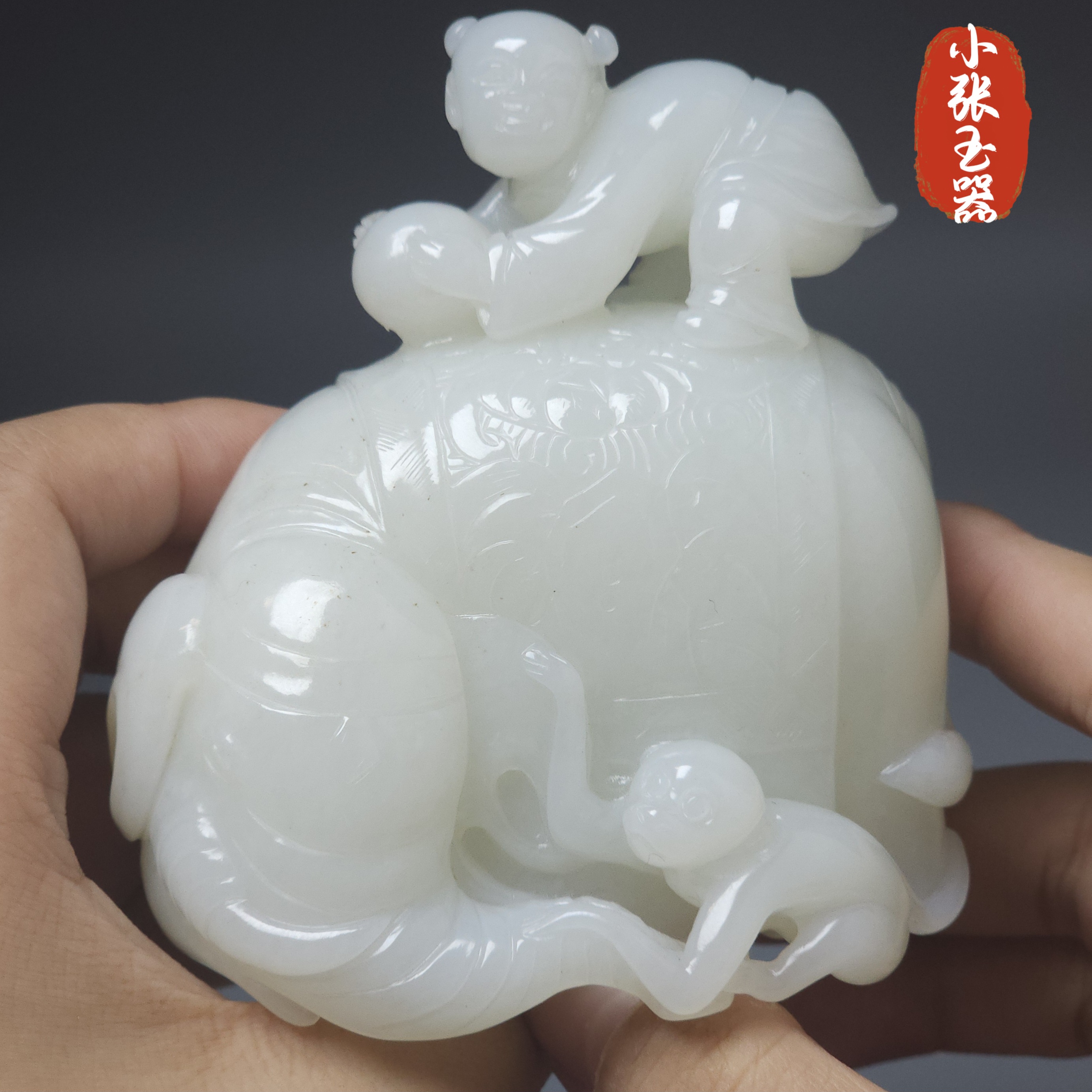 和田玉白手工精雕封侯拜相摆件把玩件一物一证