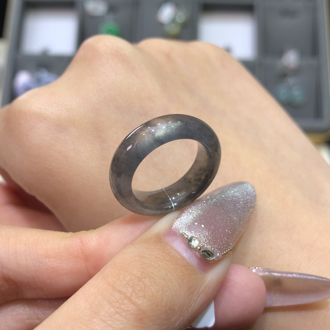翡翠戒指未镶嵌11-12冰黑钢