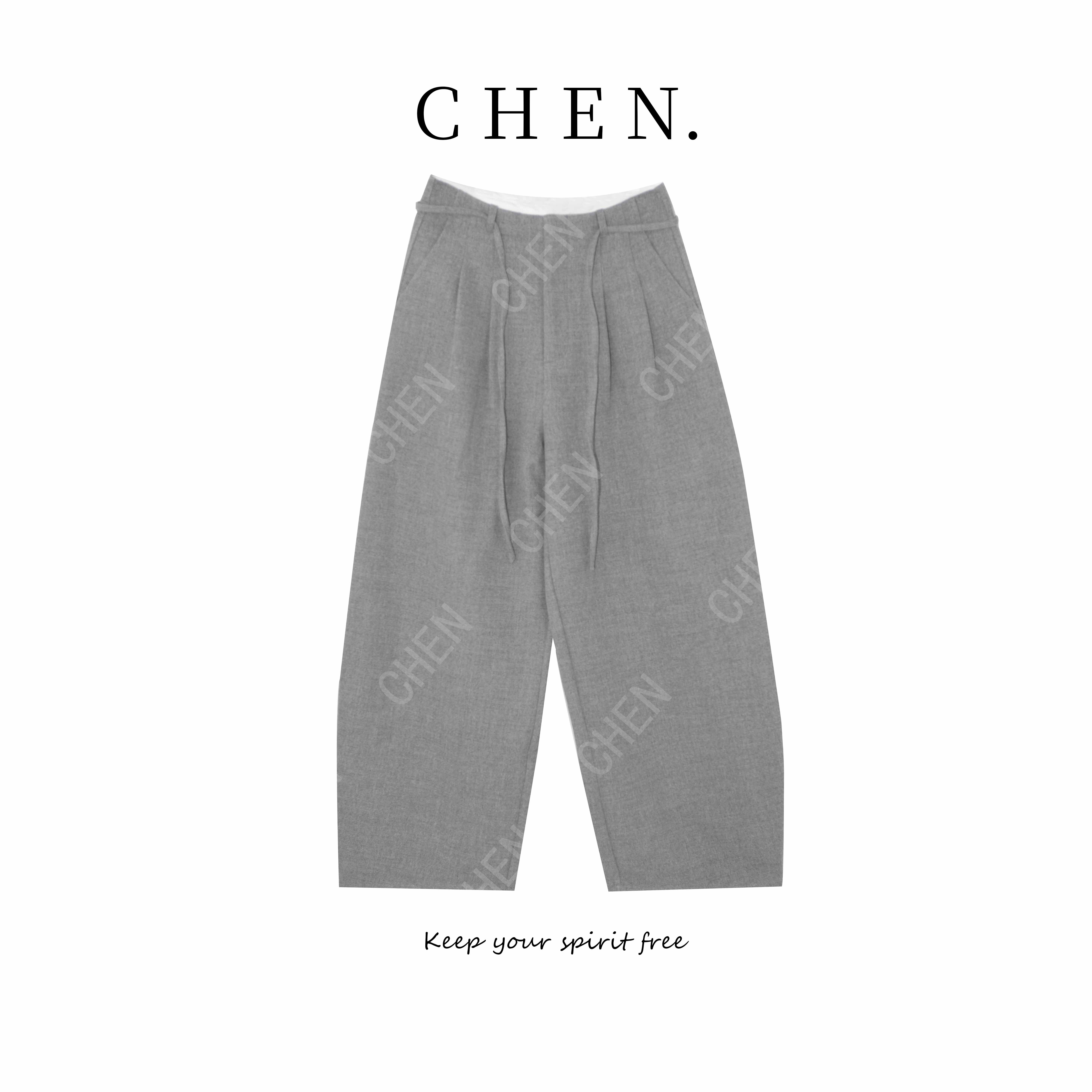 【陈陈私服】时尚高级感灰色垂感百搭显瘦休闲长裤25092308