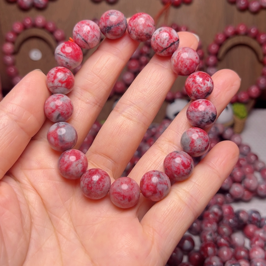 牛***…天然辰砂原石手串卡12