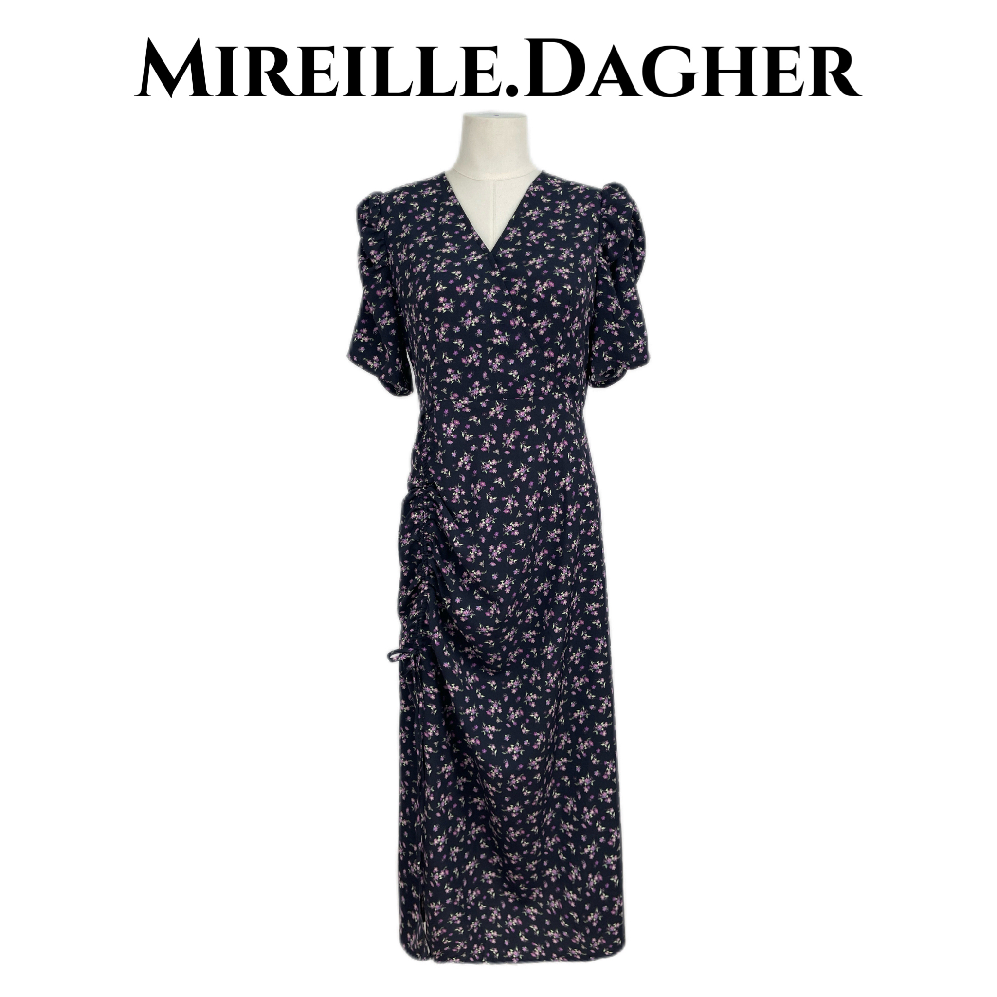 米莱Jiaer/休闲时尚V领显瘦抽绳长款开叉碎花连衣裙28010