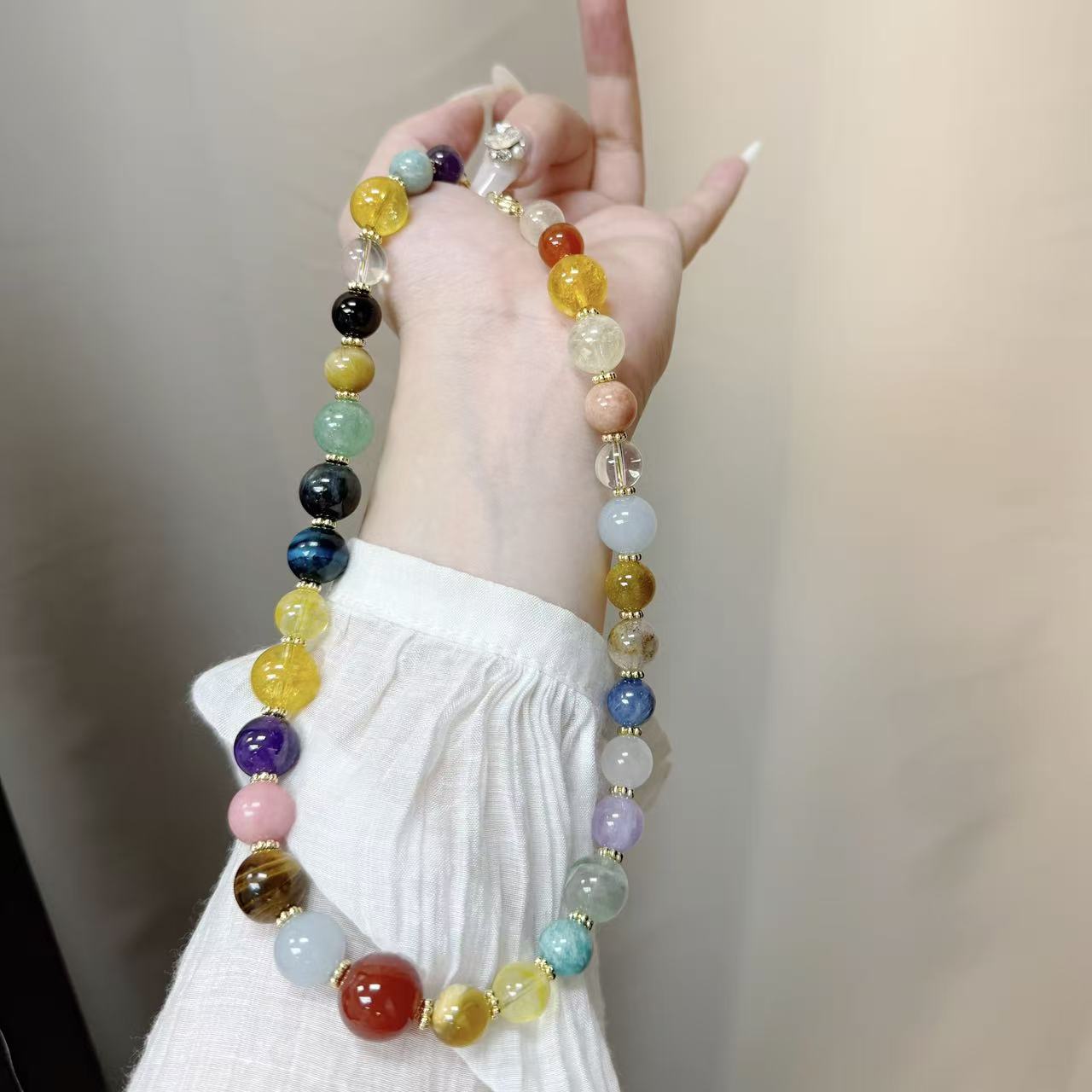 【水晶项链】水晶多宝圆珠款项链12mm