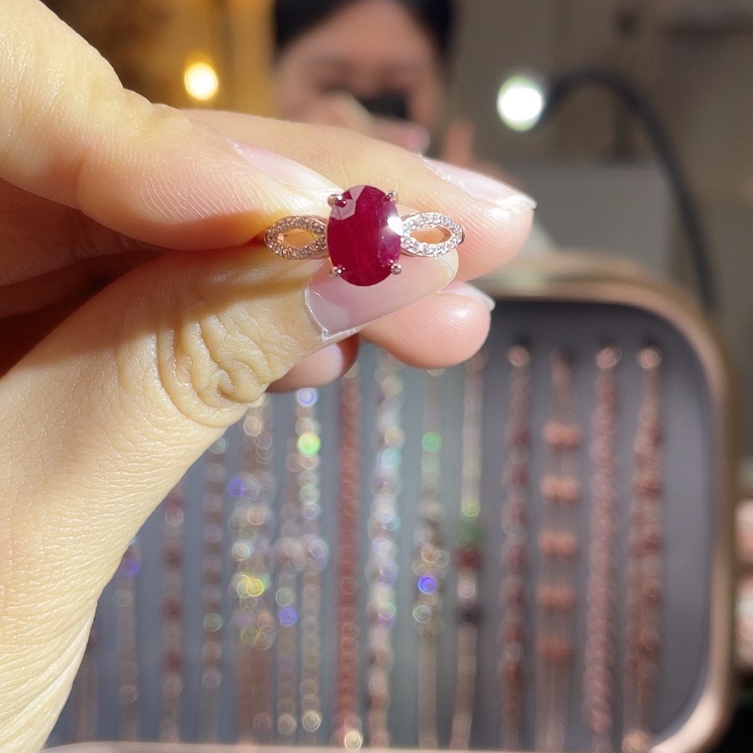 戒指红宝石银S925镶嵌