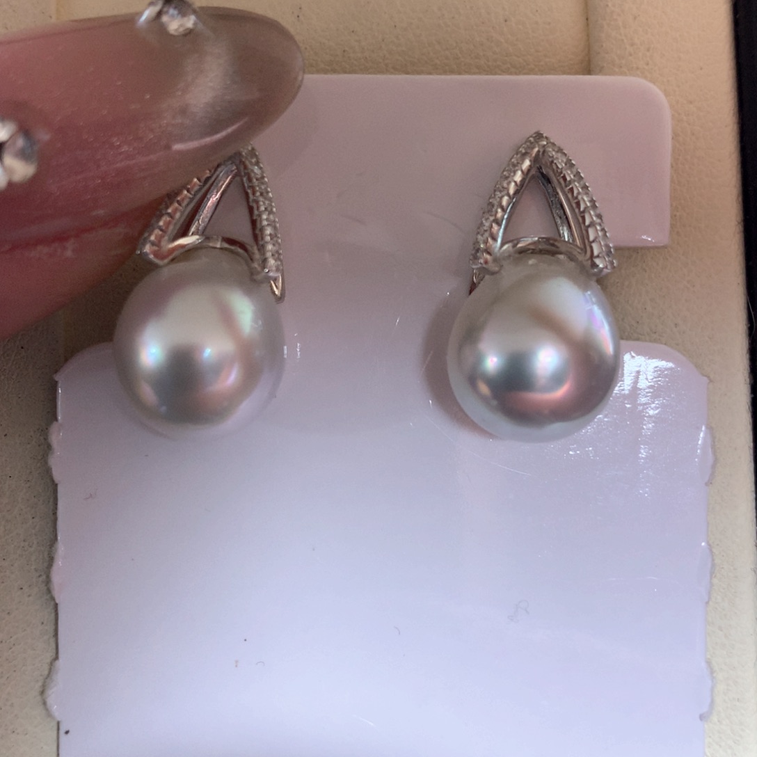 海水珍珠耳饰银S925镶嵌