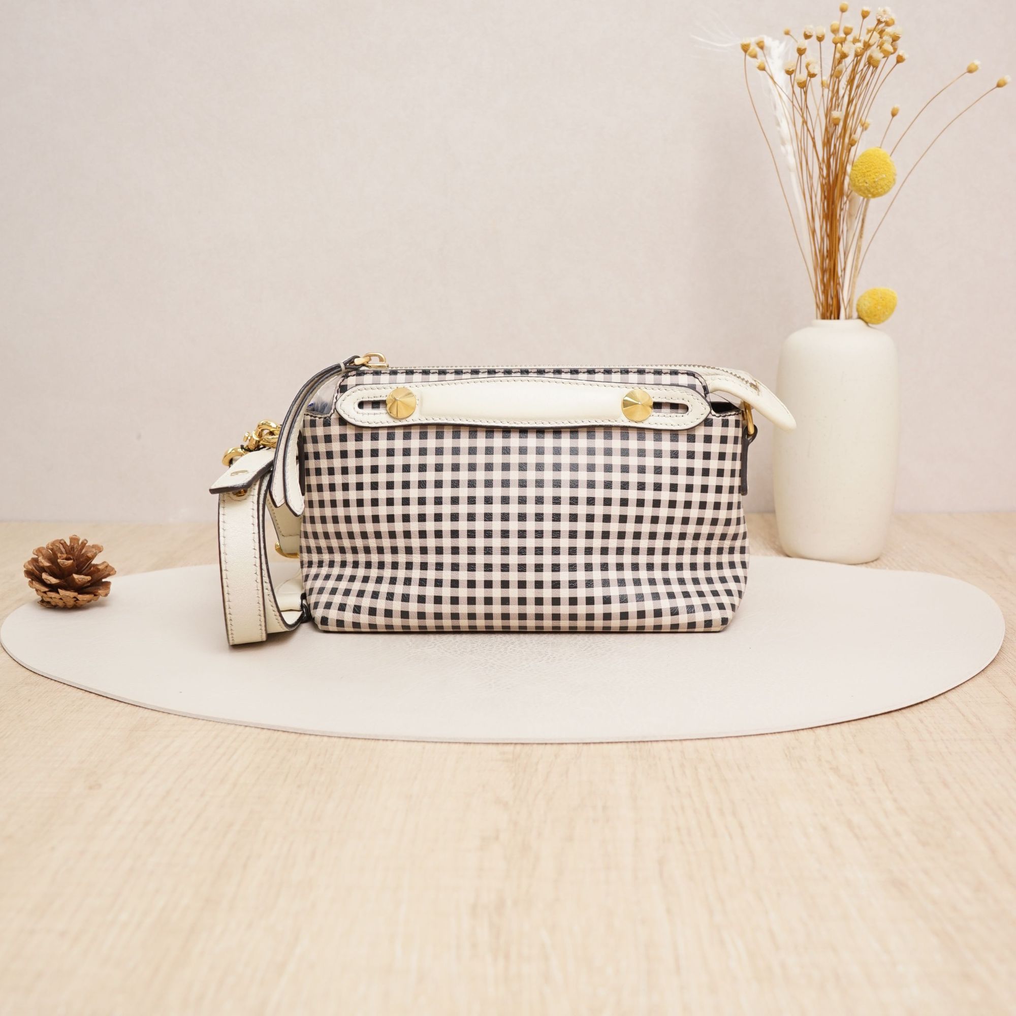 95新 FENDI/芬迪 芬迪波士顿mini格纹牛皮/DS034099