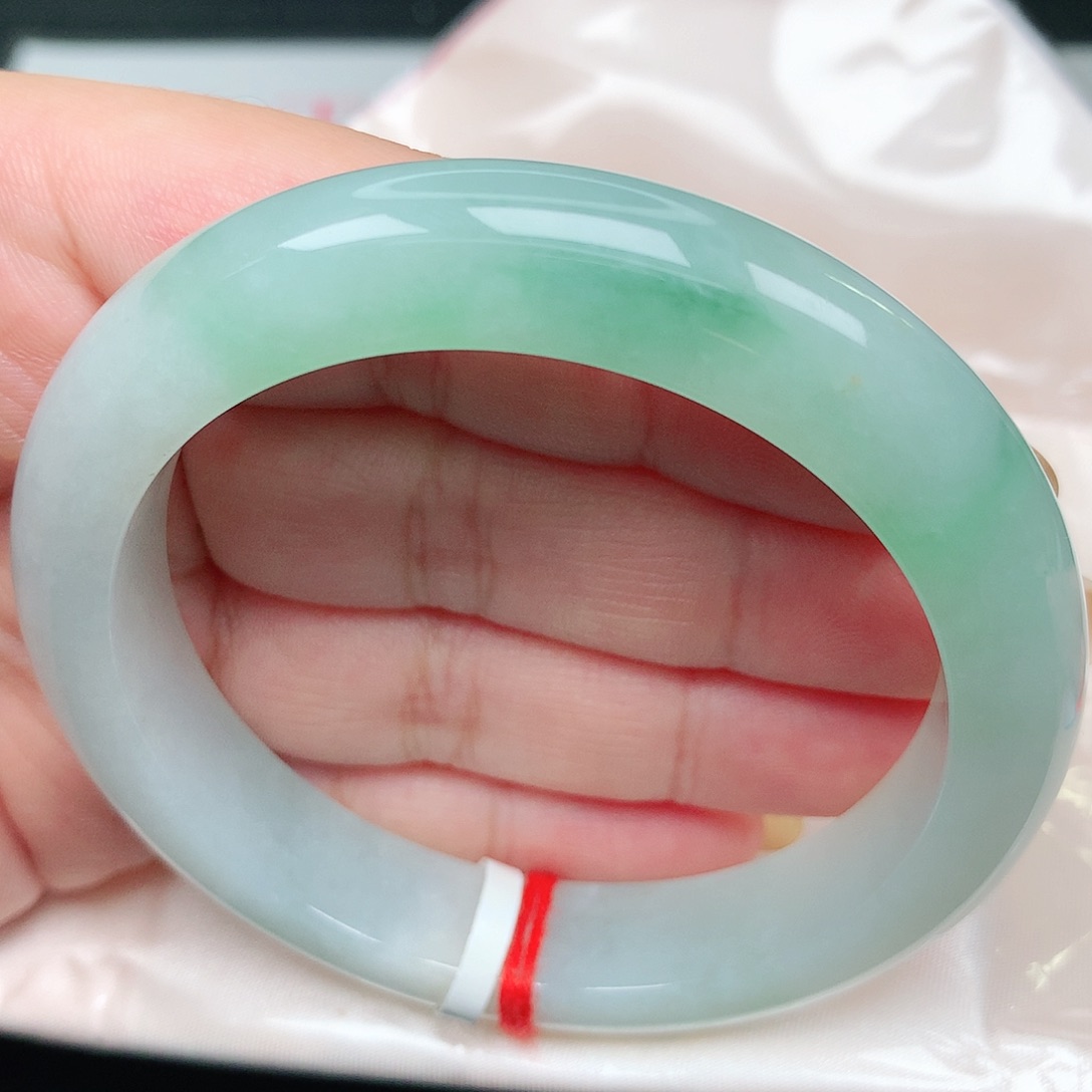 未镶嵌手镯翡翠13冰胶甜绿 厚装