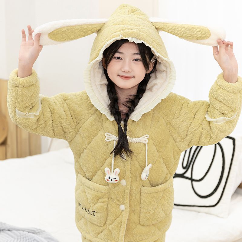 米乐奇儿童保暖套装蛋糕绒2024新款中大童冬季女童加绒超厚家居服