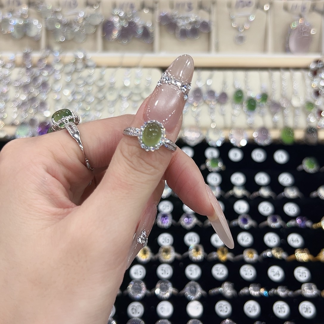 偷***猫岫玉银S925镶嵌戒指