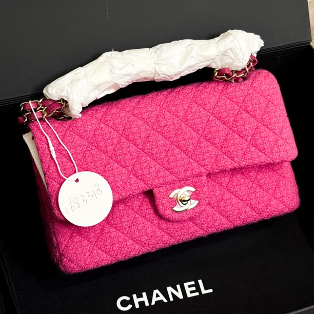 95新 Chanel/香奈儿 夏七中古/22k秀款粗花呢cf中号单肩包1683318