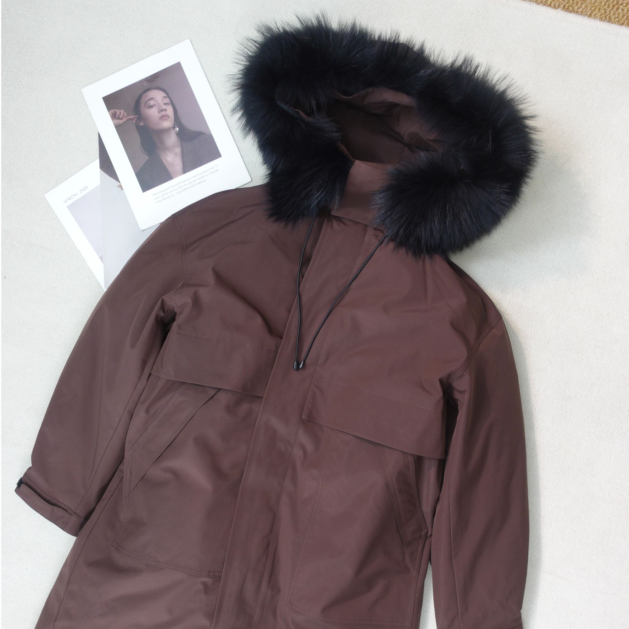 毛领羽绒服长款深咖色保暖加厚白鸭绒羽绒服特别保暖休闲时尚连帽