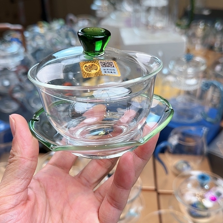 禾器湖绿色沁莲盖碗