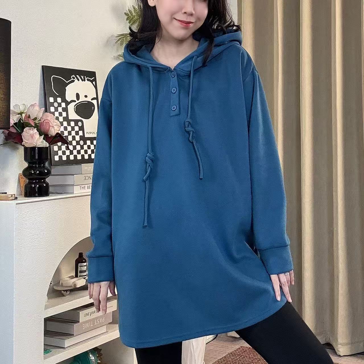 秋冬新款大码大版型宽松纯色连帽遮臀显瘦休闲卫衣G863