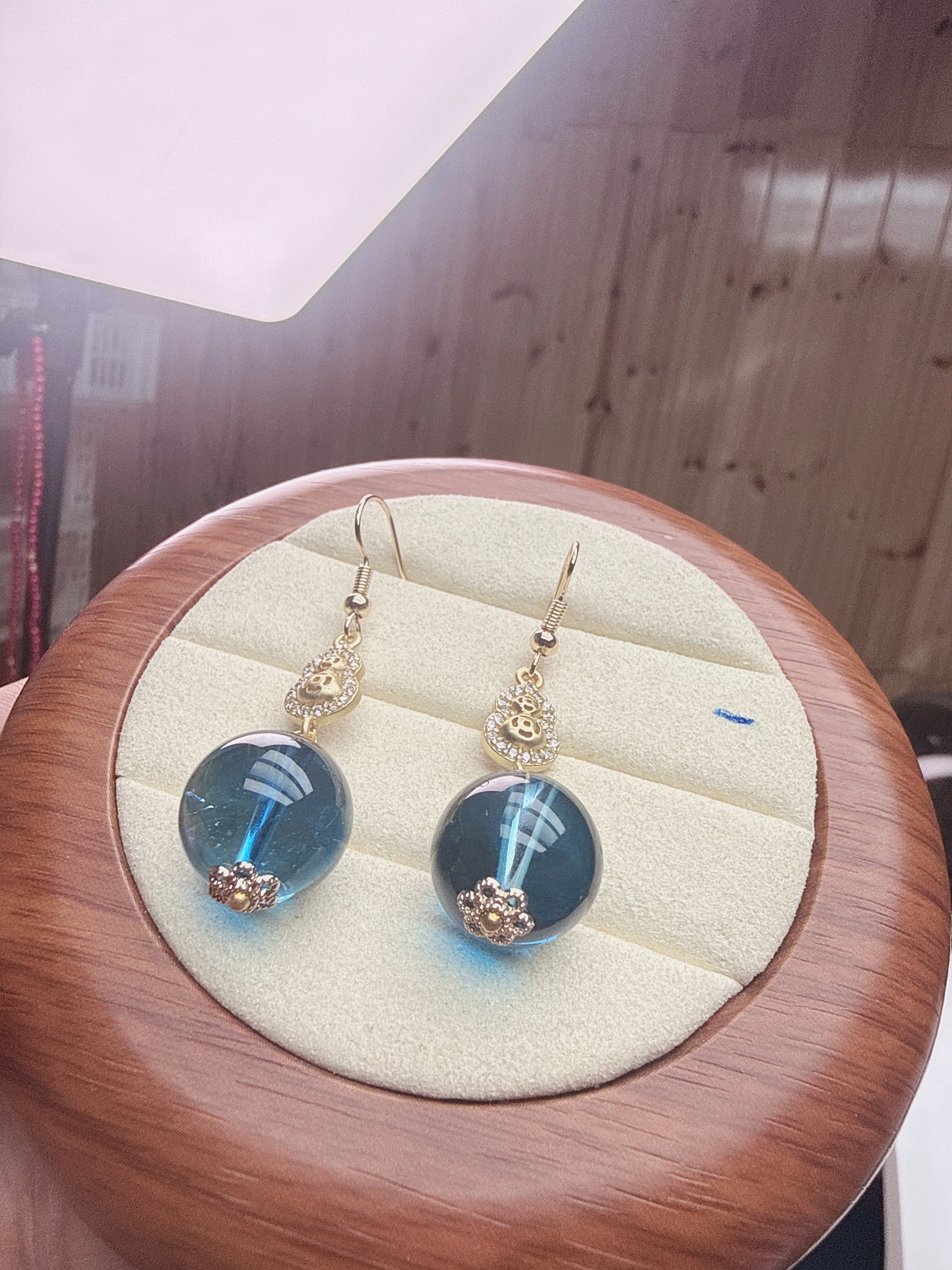 【原矿正品  清雅飘逸】蓝碧 15mm耳饰Q3134