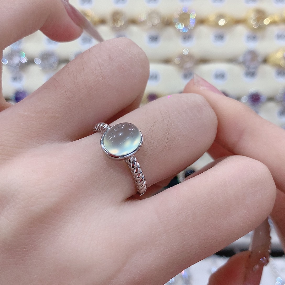 蛇纹石玉戒指银S925镶嵌麻****ଓ