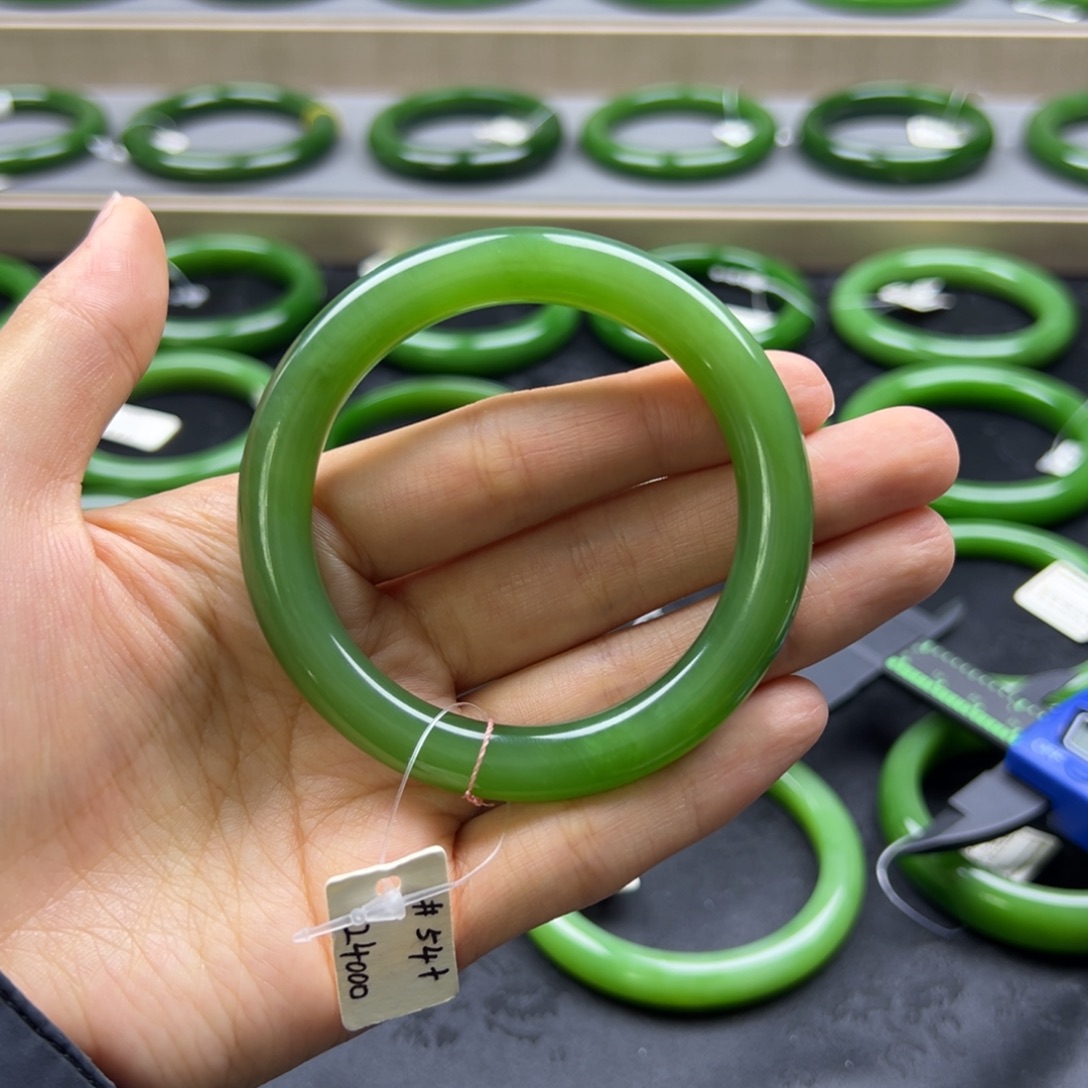 和田玉未镶嵌手镯碧玉高色浓底浓阳绿干净版无黑5455