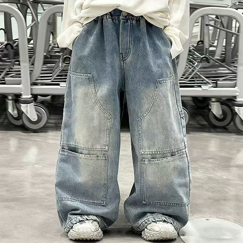 5528冬季男童一体绒牛仔裤子