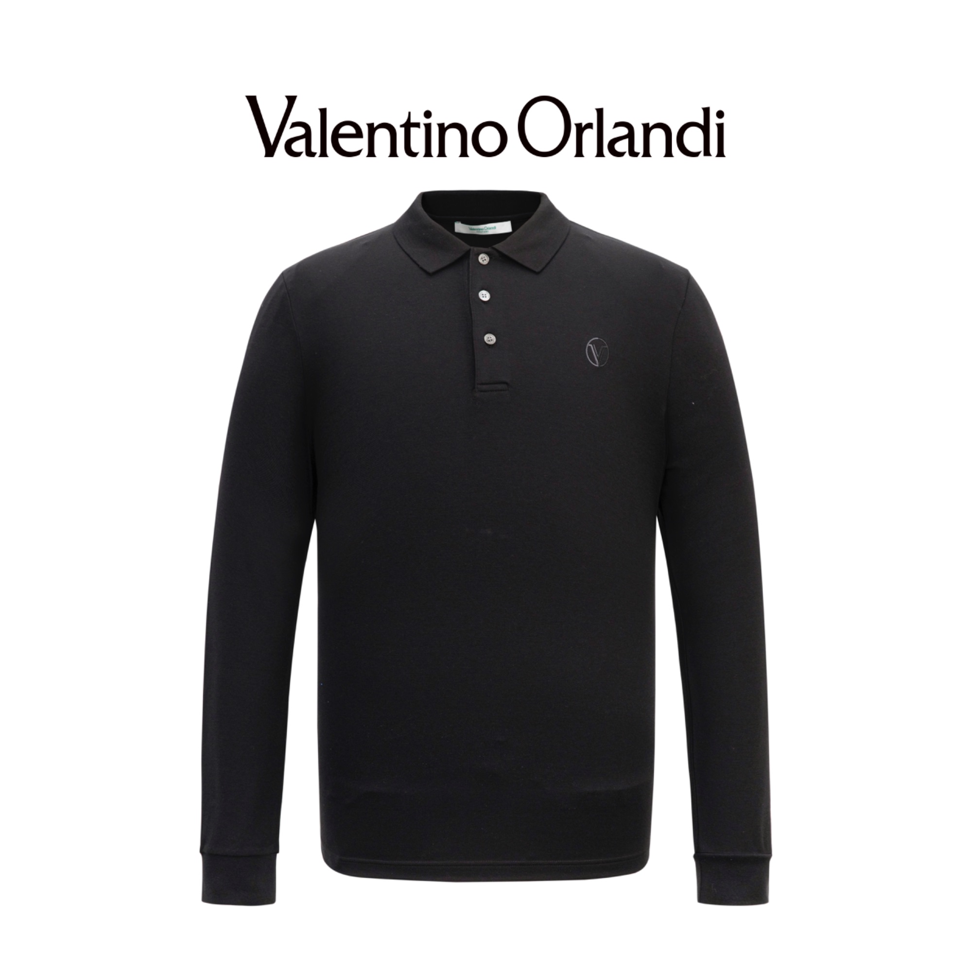 Valentino orlandi男士春秋A版时尚百搭简约刺绣小标长袖polo衫