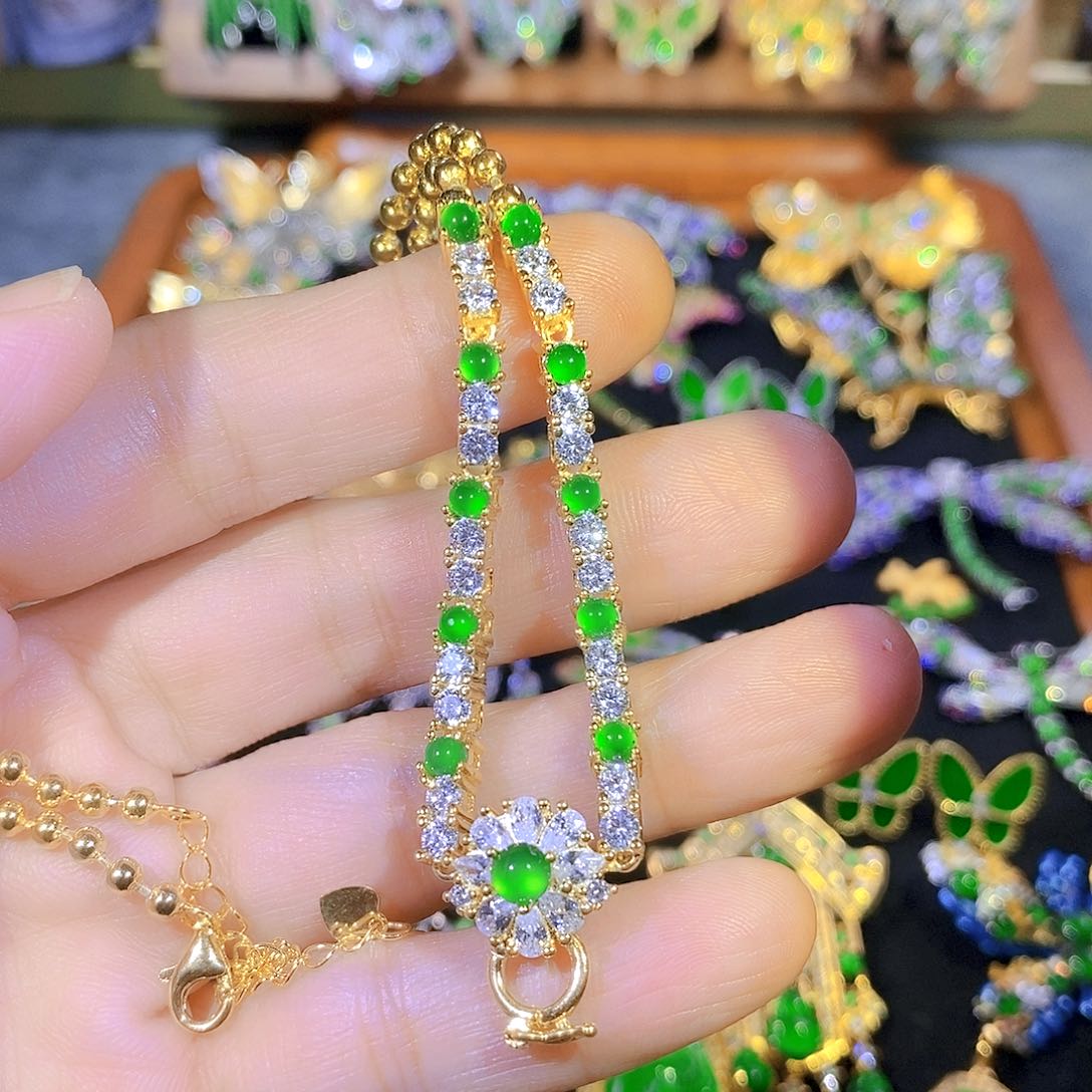 吊坠(不含链)银S925镶嵌翡翠