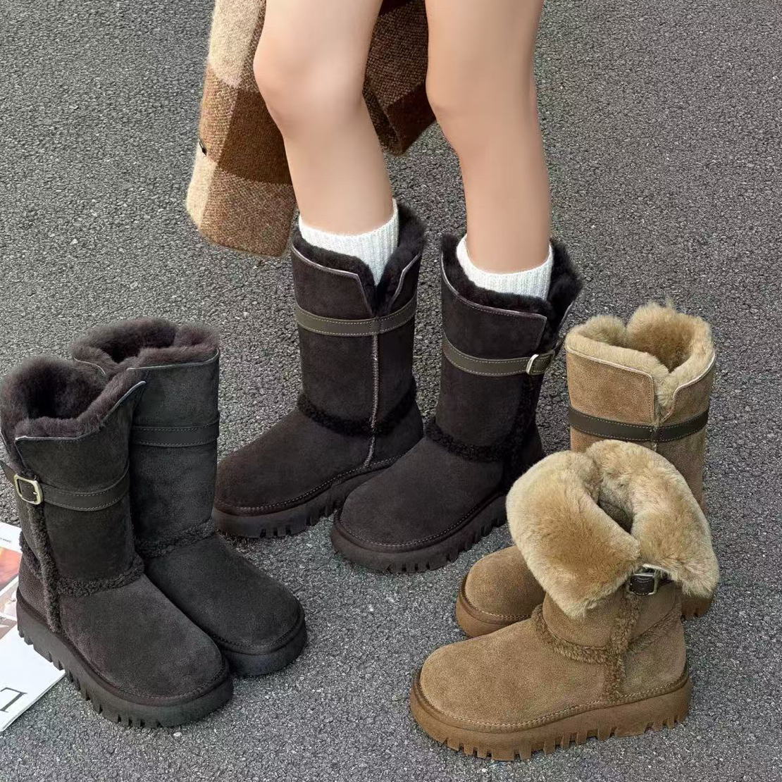 新款秋冬季真皮时尚百搭长筒保暖雪地靴