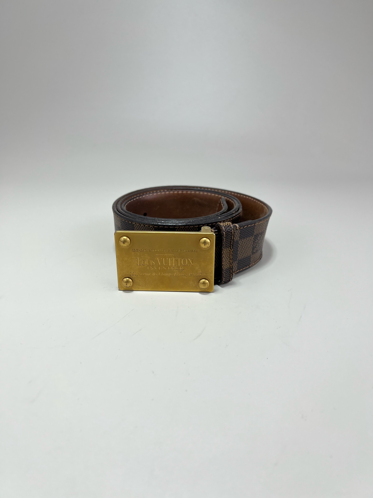 90新 LouisVuitton/路易威登 LV棕色棋盘格腰带 皮带 109码 15139