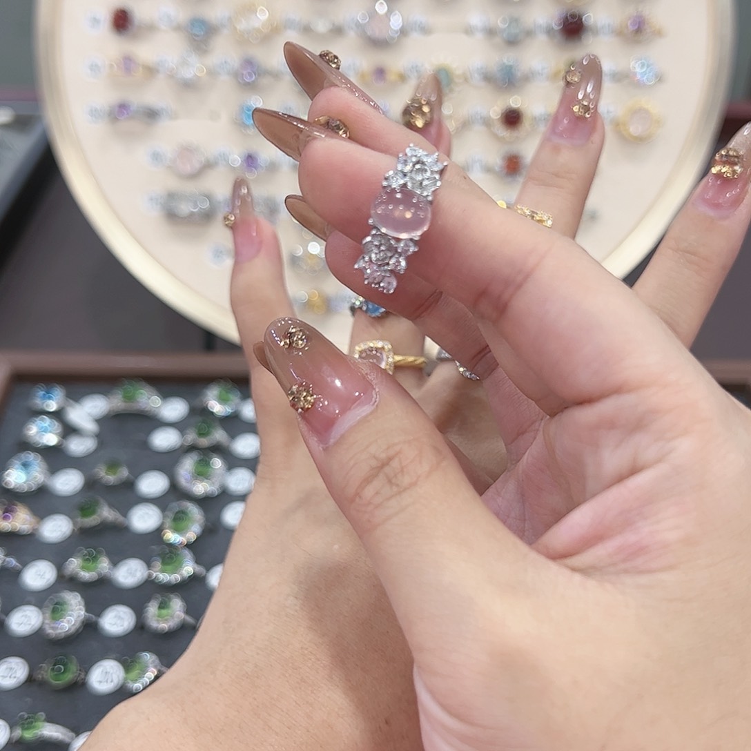 蛇纹石玉戒指银S925镶嵌A**钿