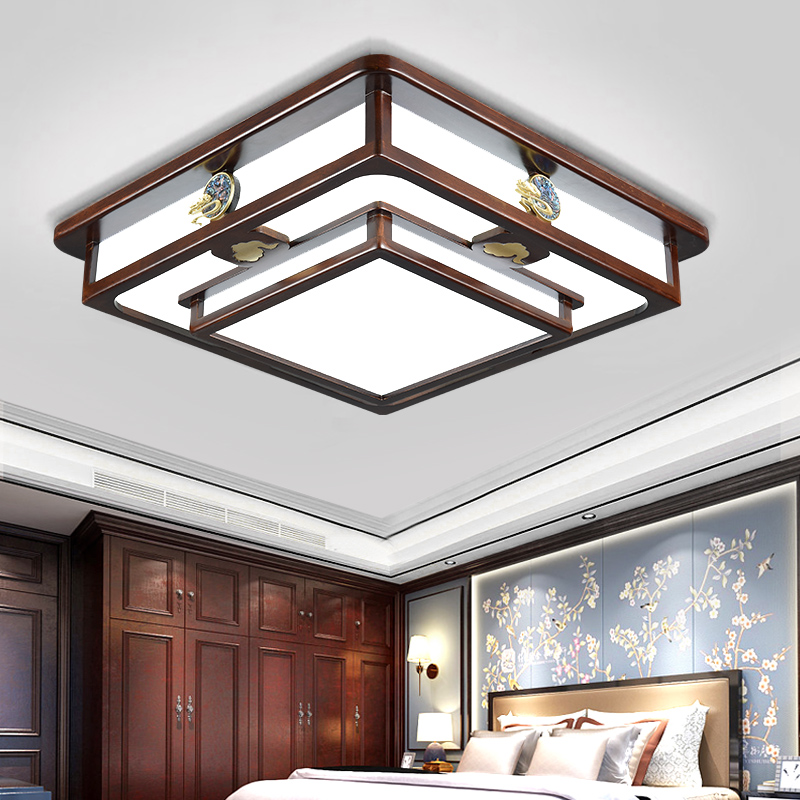 新中式实木双层吸顶灯国风简约大气禅意客厅书房茶室实木卧室灯具