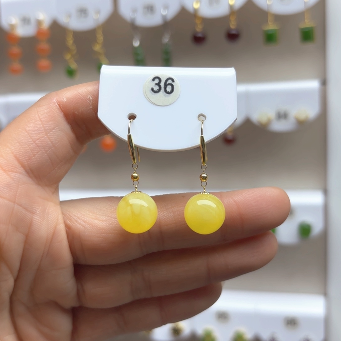 蜜蜡耳饰18K金镶嵌蜜蜡