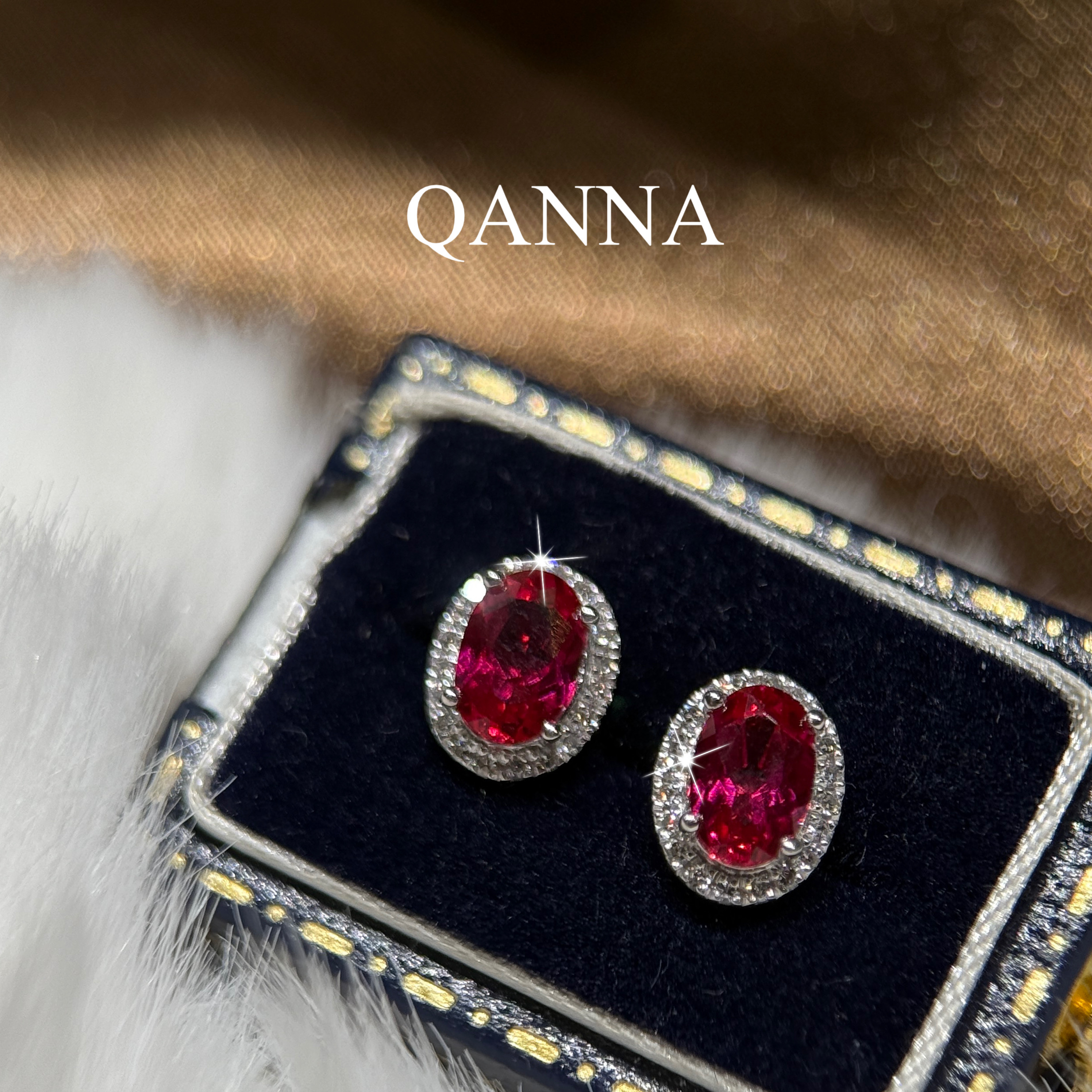 QANNA【红豆心事】【红色鸽子蛋】大克拉轻奢小众时尚高级钻石耳钉BV