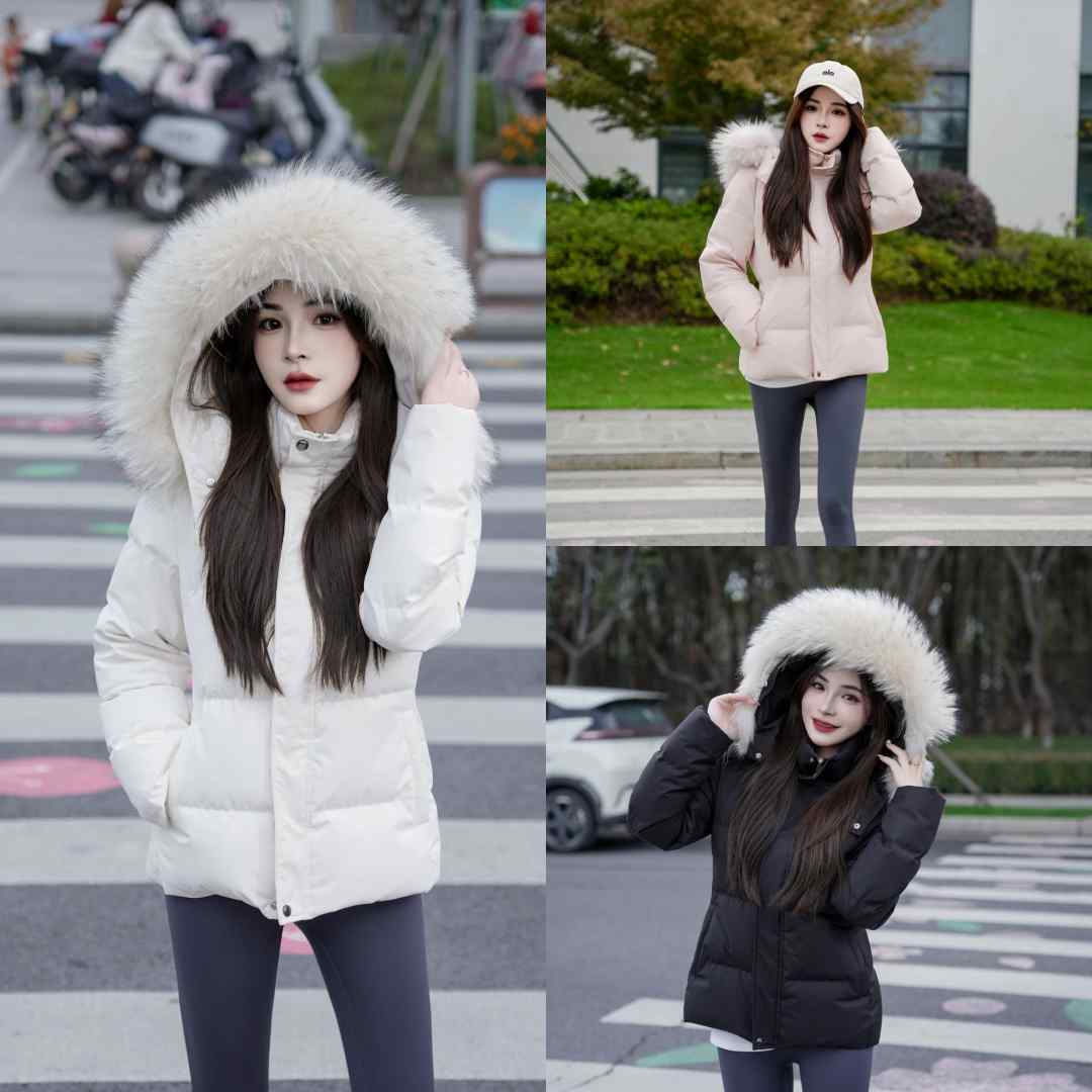 GULANTING/古兰婷轻奢貉子大毛领收腰版羽绒服女短款秋冬加厚修身