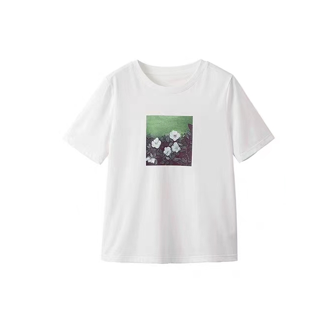 清 清 清」圆领百搭短袖花朵印花女式T恤L41090