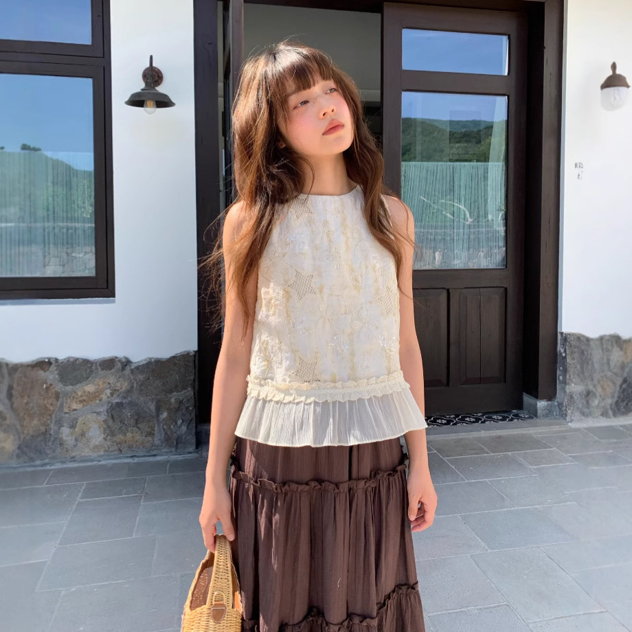 25夏法式洋气别致减龄提花坎肩无袖蕾丝衫女S5623