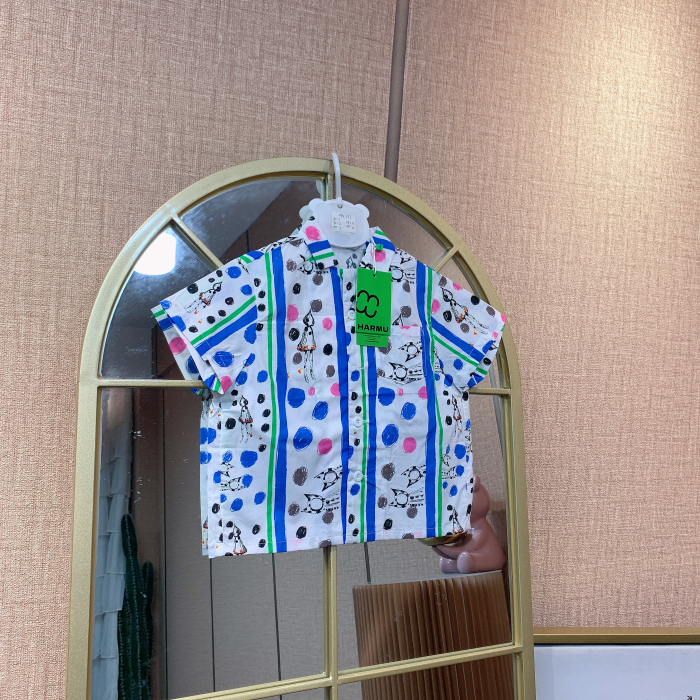 AN377     宝宝蓝色彩点棉布衬衫  夏款短袖