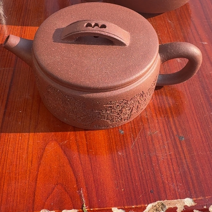 茶壶紫砂紫泥刻绘汉瓦150cc