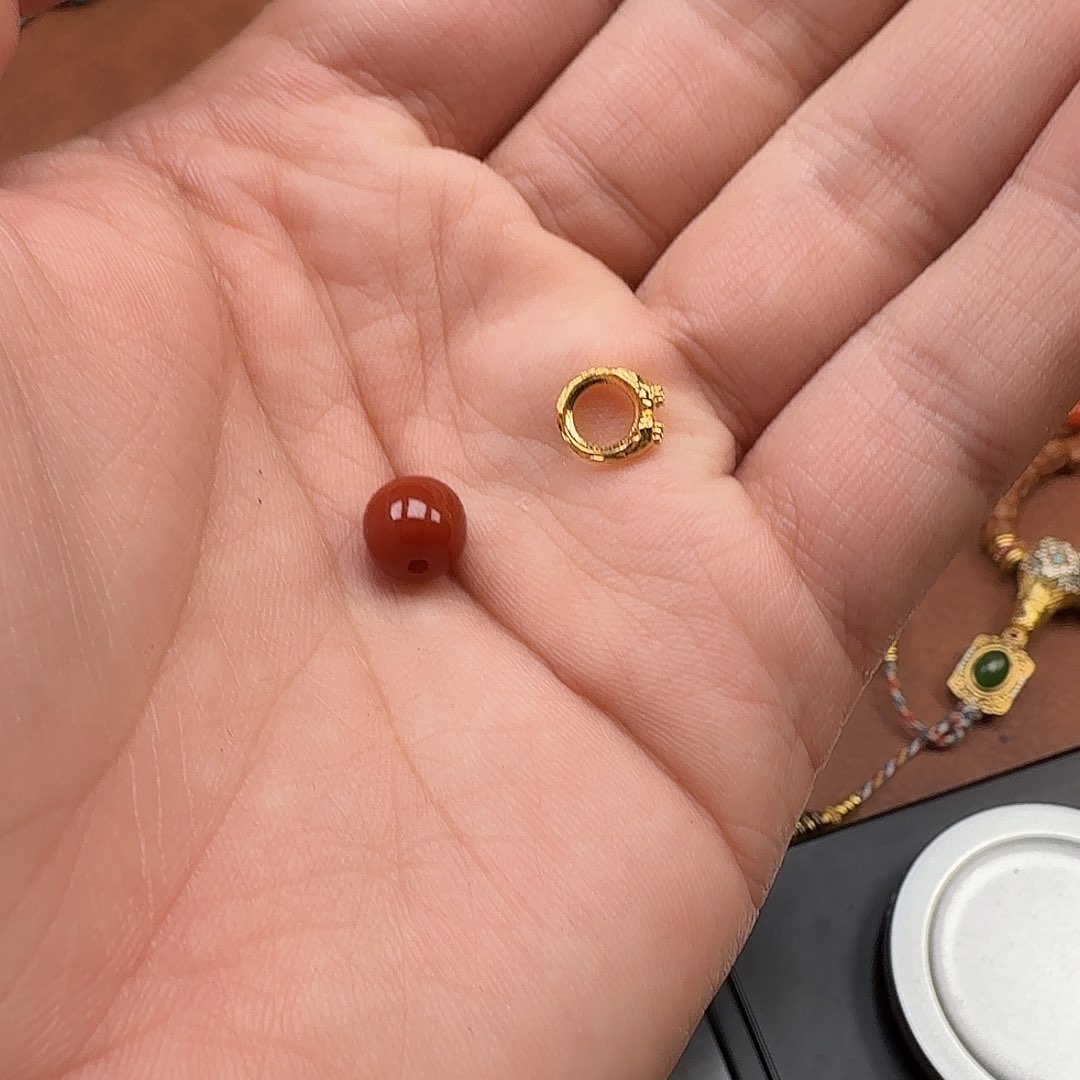 玛瑙/玉髓珠子18K金镶嵌风*o