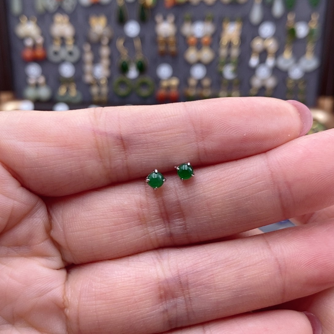 银S925镶嵌和田玉耳饰@**?