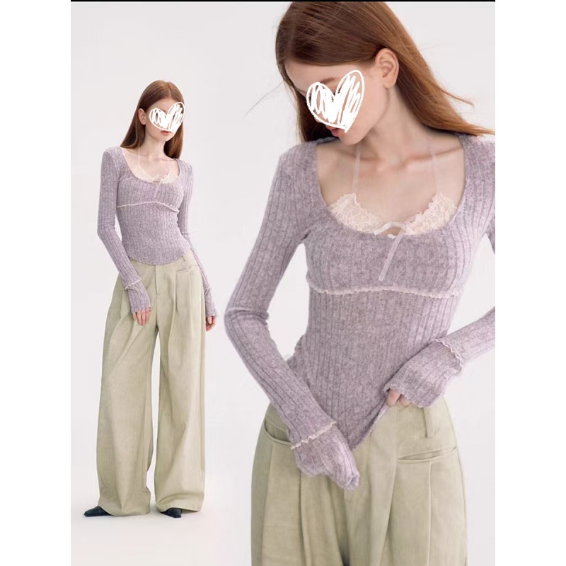 假两件拼接长袖T恤修身百搭甜酷辣妹打底衫女2025秋季新款F01361