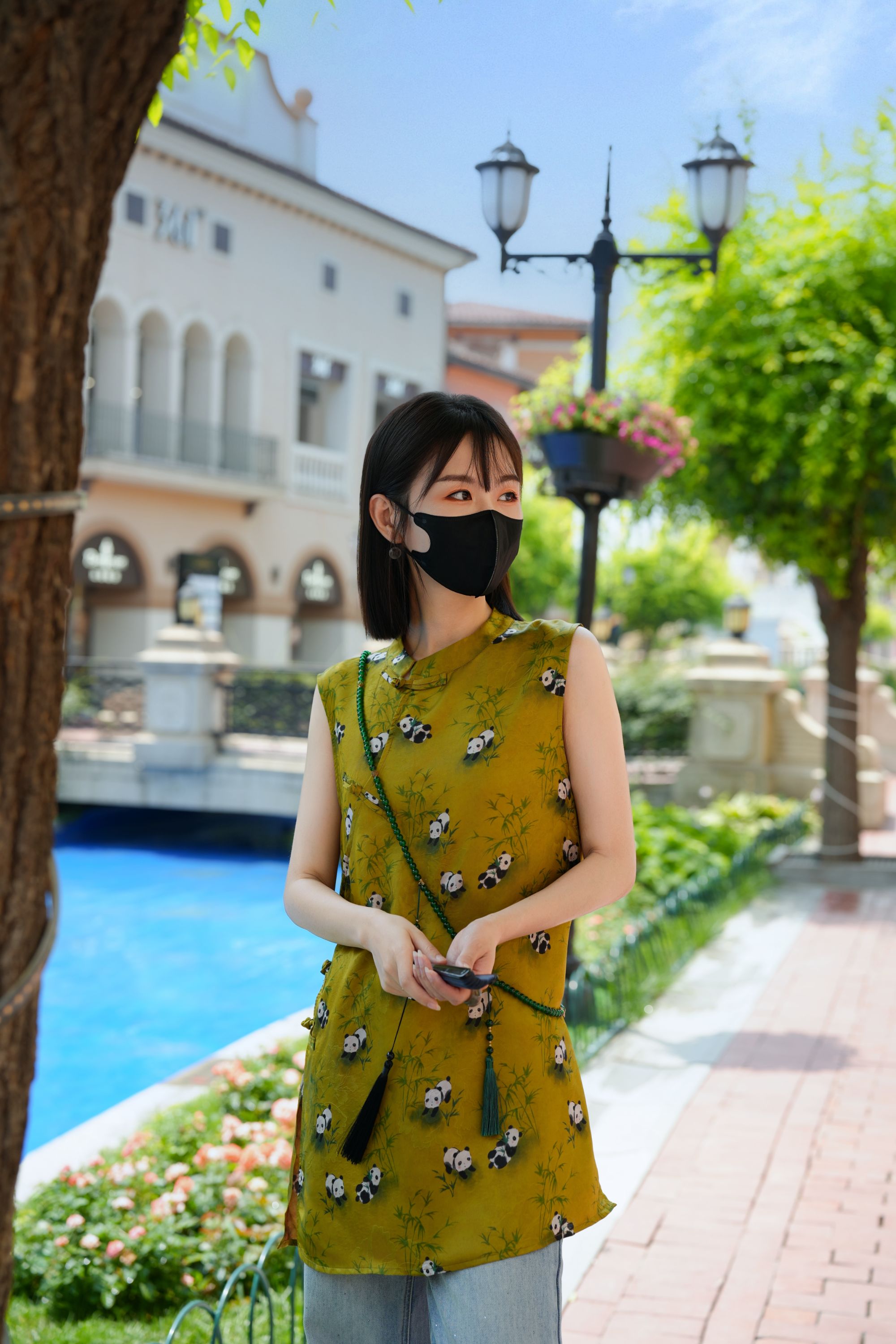 【双旦福利】竹韵熊猫 桑蚕丝香云纱斜襟时尚百搭上衣 JX-5138 