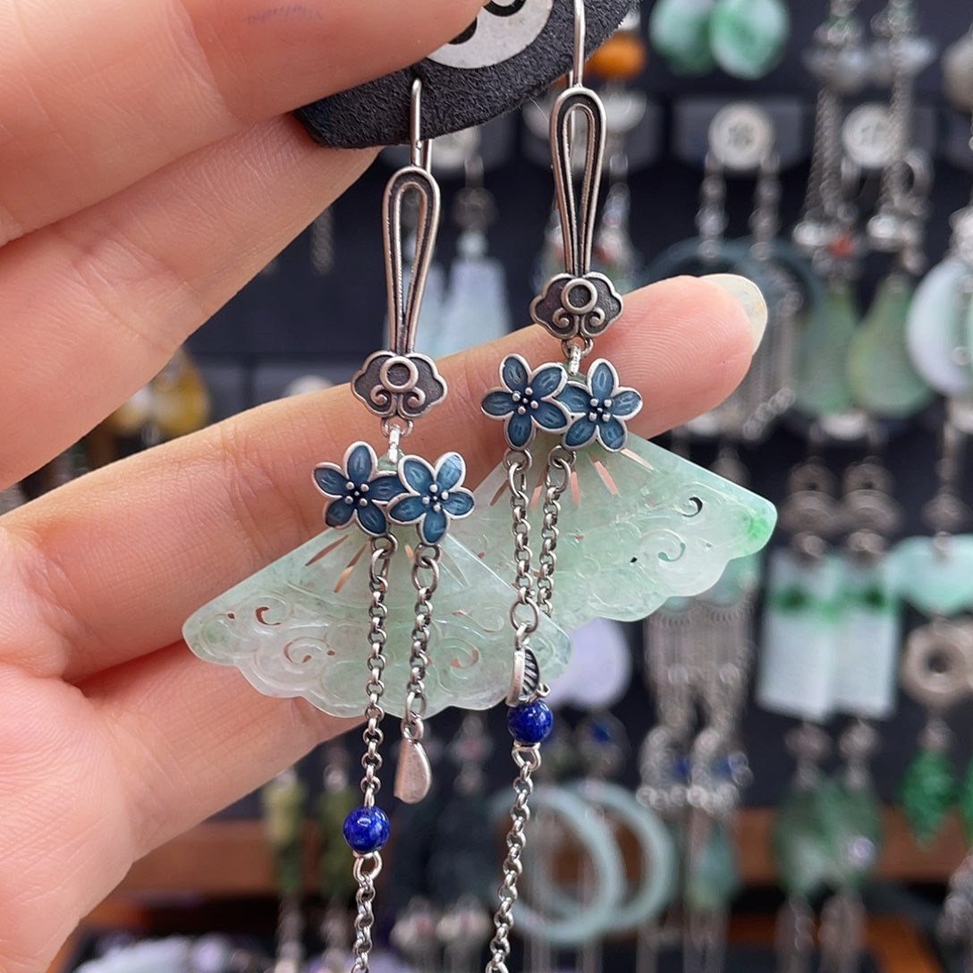 翡翠银S925镶嵌耳饰木*126ghjhh