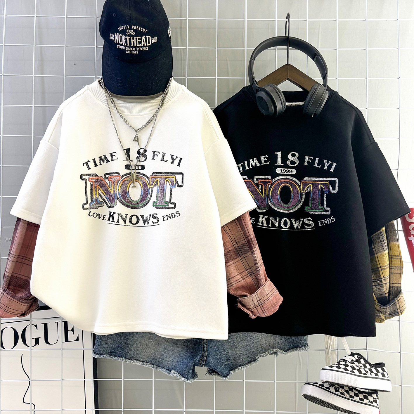 韩版春秋印花拼接卫衣2025秋新款时尚圆领男童中大童潮酷