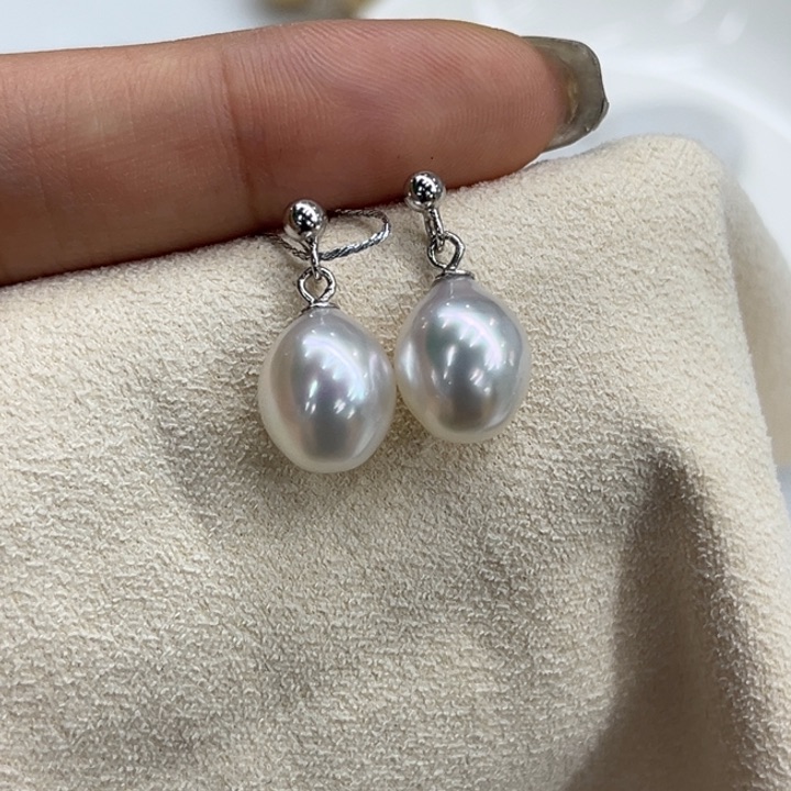 银S925镶嵌耳饰海水珍珠9-10