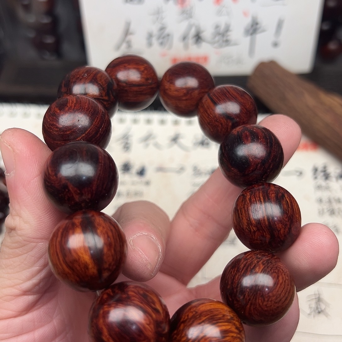 雲***飛降真香手串/手链海南红降花梨公2.0圆珠虫漏