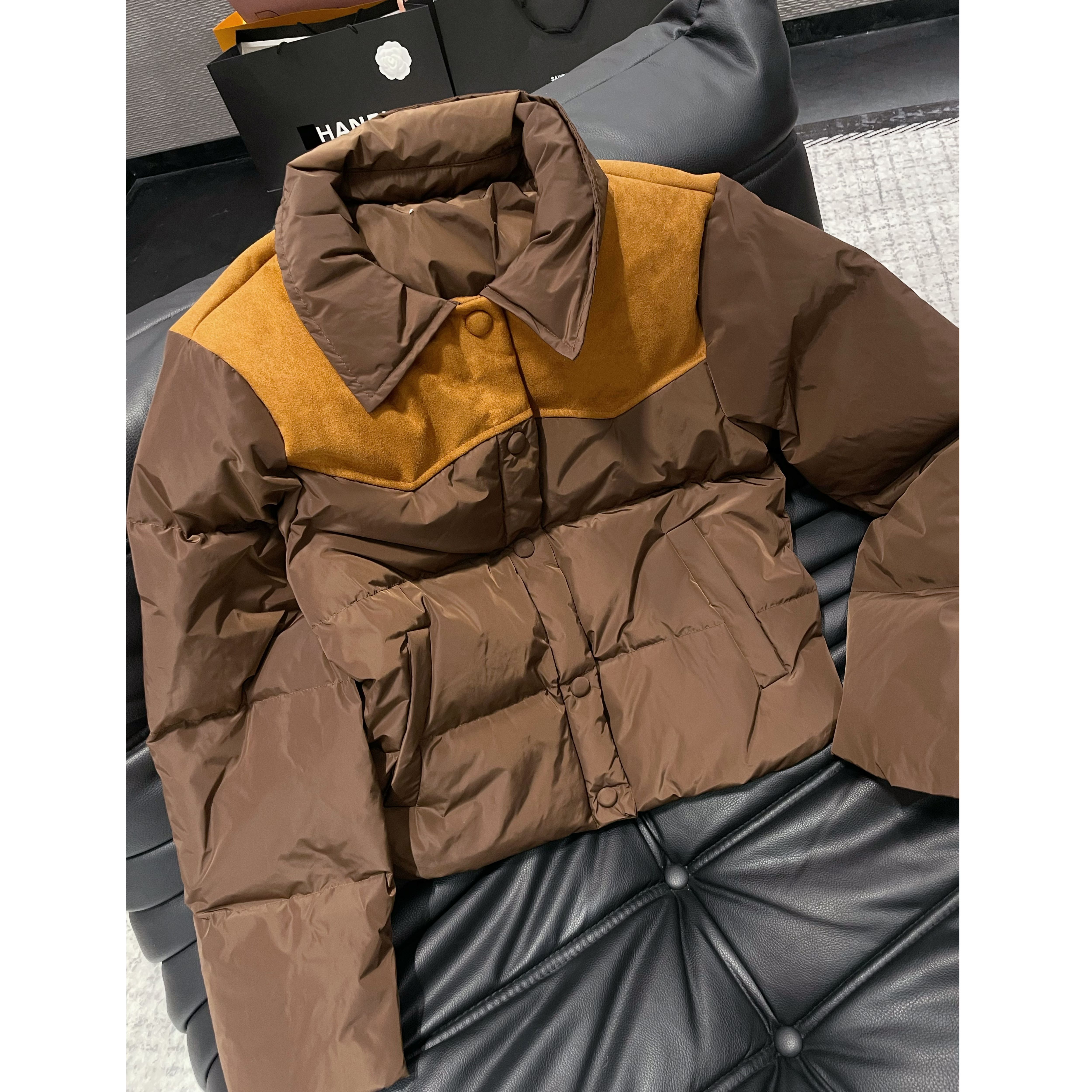 《An ni》【MM】秋冬新品长袖翻领麂皮拼90白鸭羽绒服外套Ani-C913