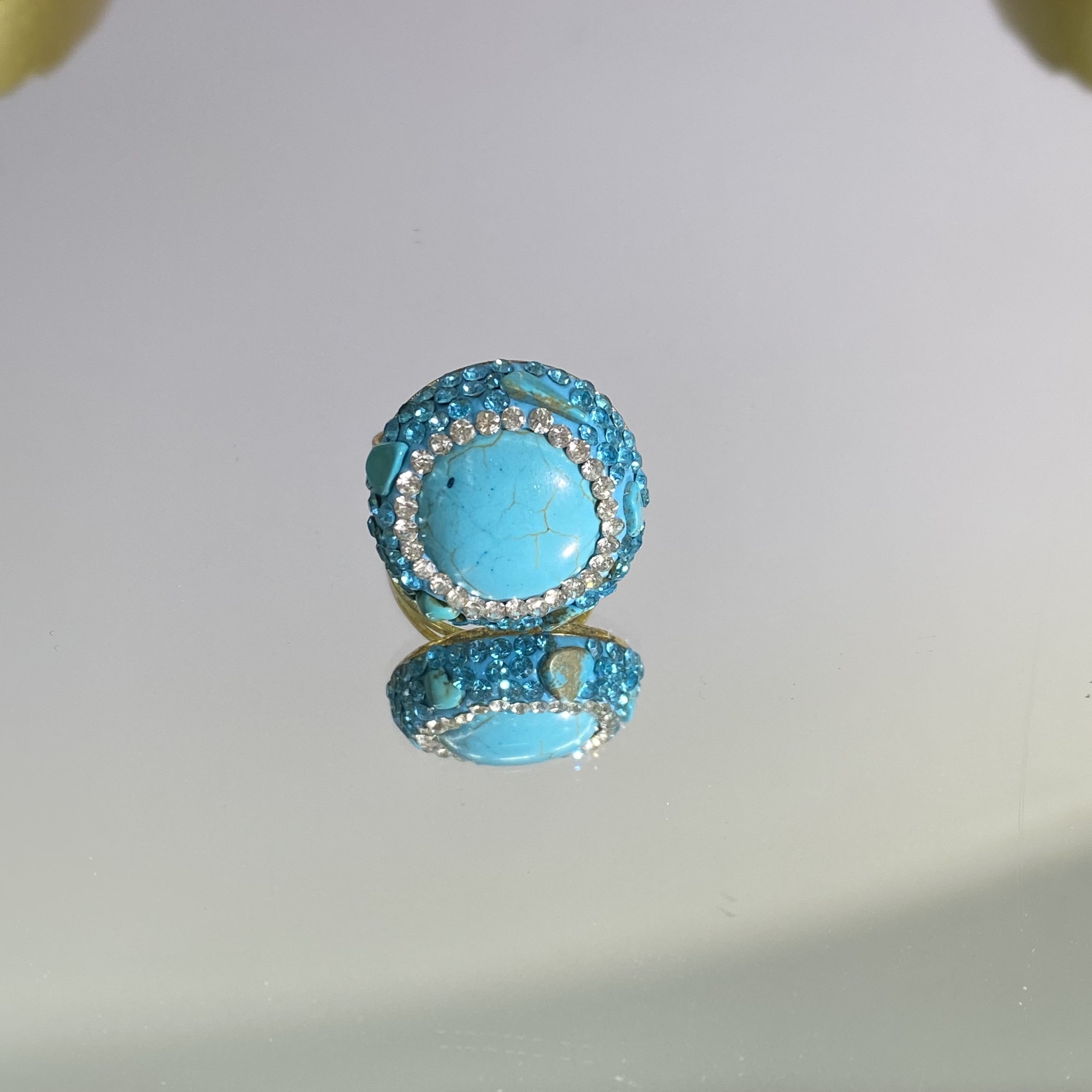 铜合金合成锆石戒指 TTSD 蓝色蛋面轻奢快戒指 1117