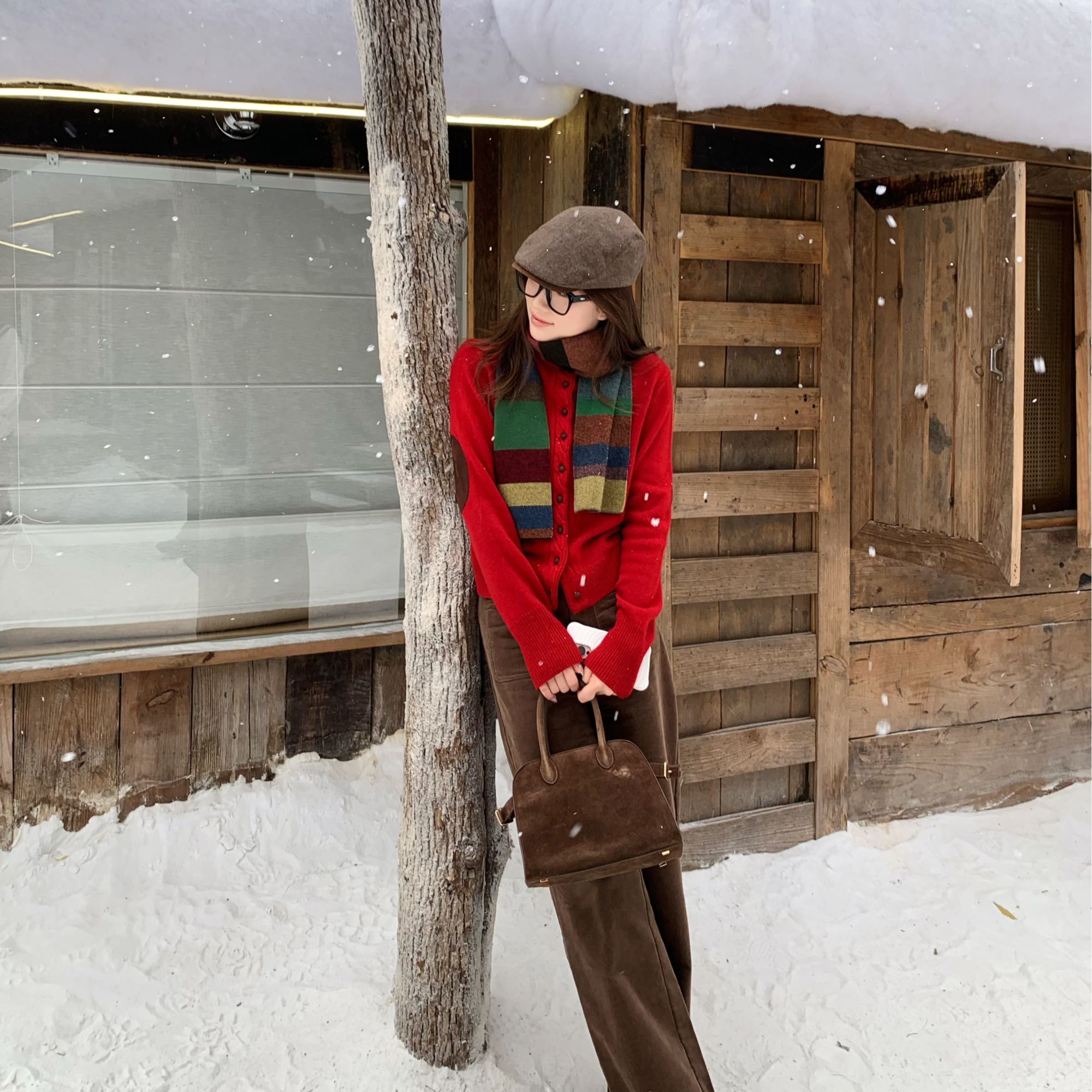 UTWU小敏「圣诞红」12针澳洲进口超细羊毛350G拼皮毛衣开衫UTAZ1105