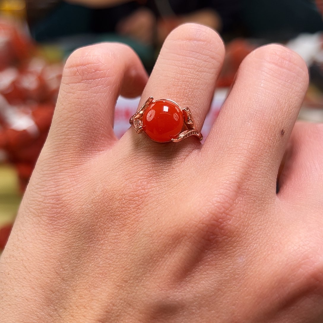 南红玛瑙银S925镶嵌买南红戒指