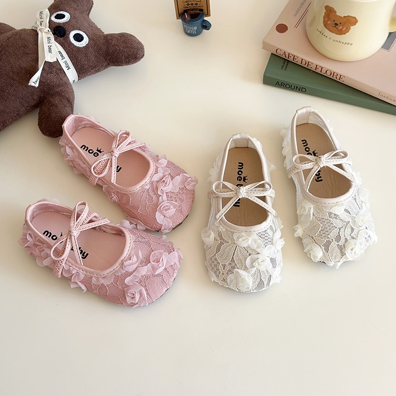萌小趣-女童凉鞋绣花朵公主鞋2025夏季汉服鞋网纱小皮鞋芭蕾风鞋