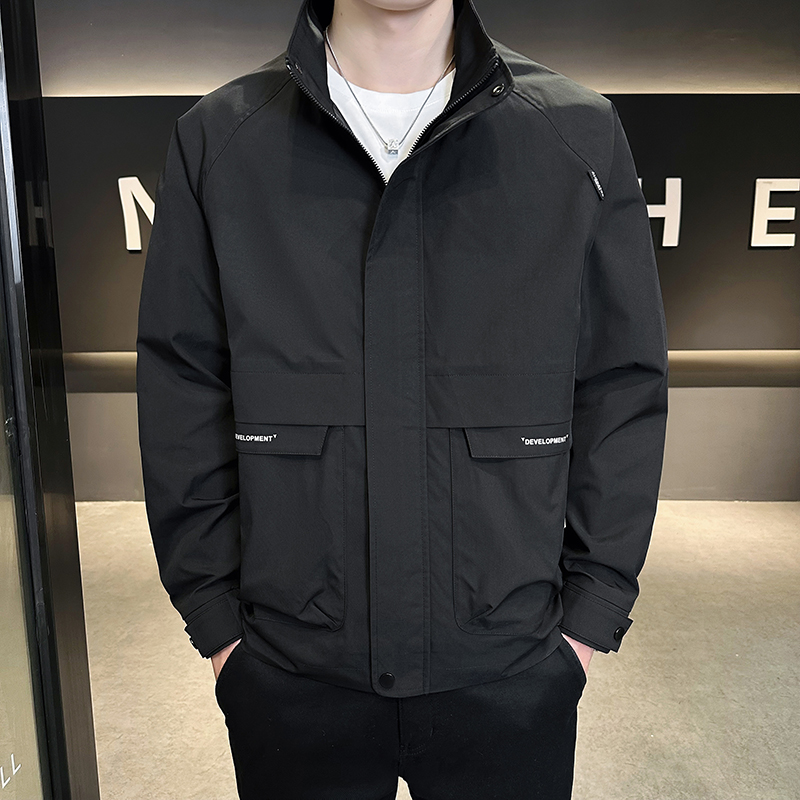 2025春秋季男士外套潮流百搭工装上衣薄款立领夹克男简约休闲时尚